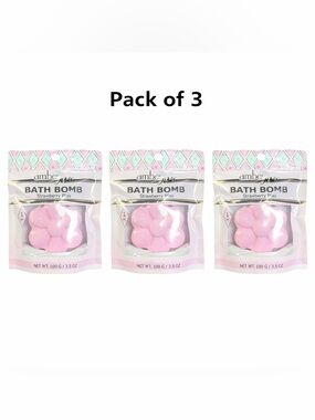 Strawberry Bath Bomb Pack of‎ 3 Amber Glow Spa Set New